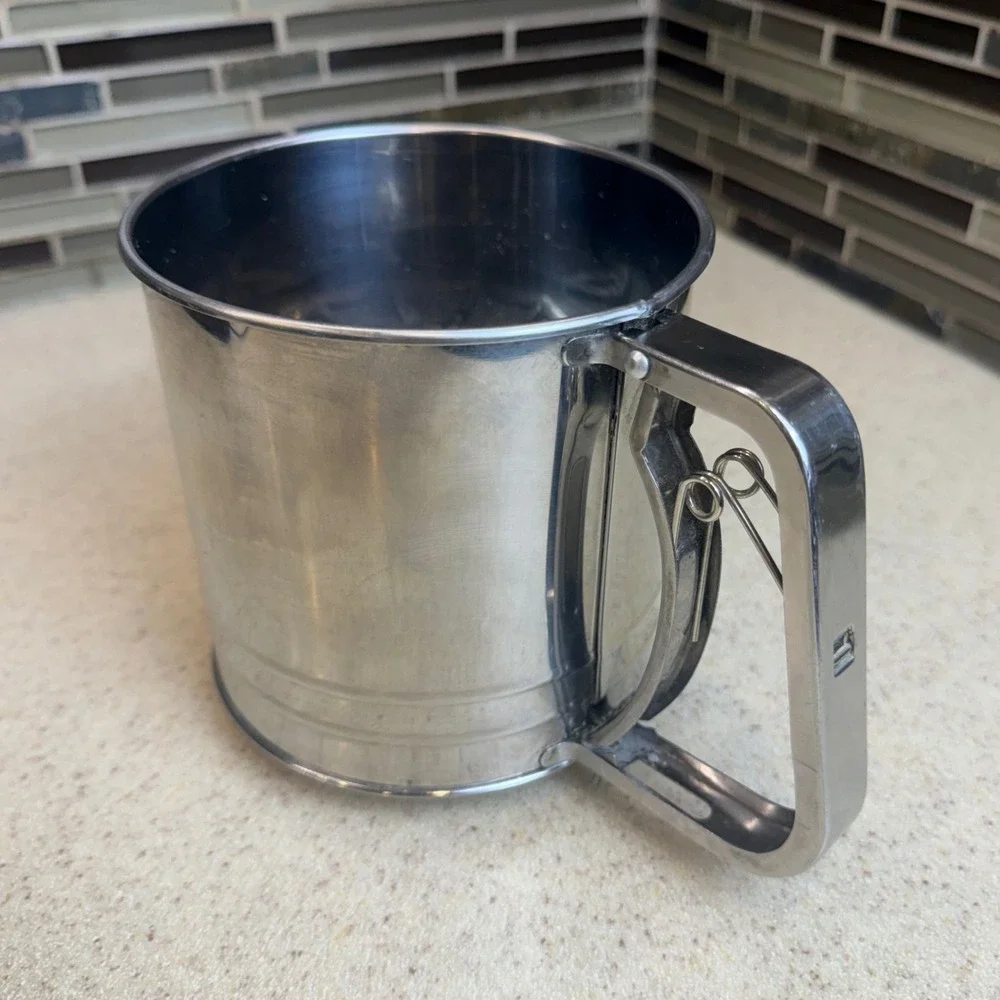 Vintage Stainless Steel Flour Sifter Manual Squeeze Handle Kitchen Baking Tool